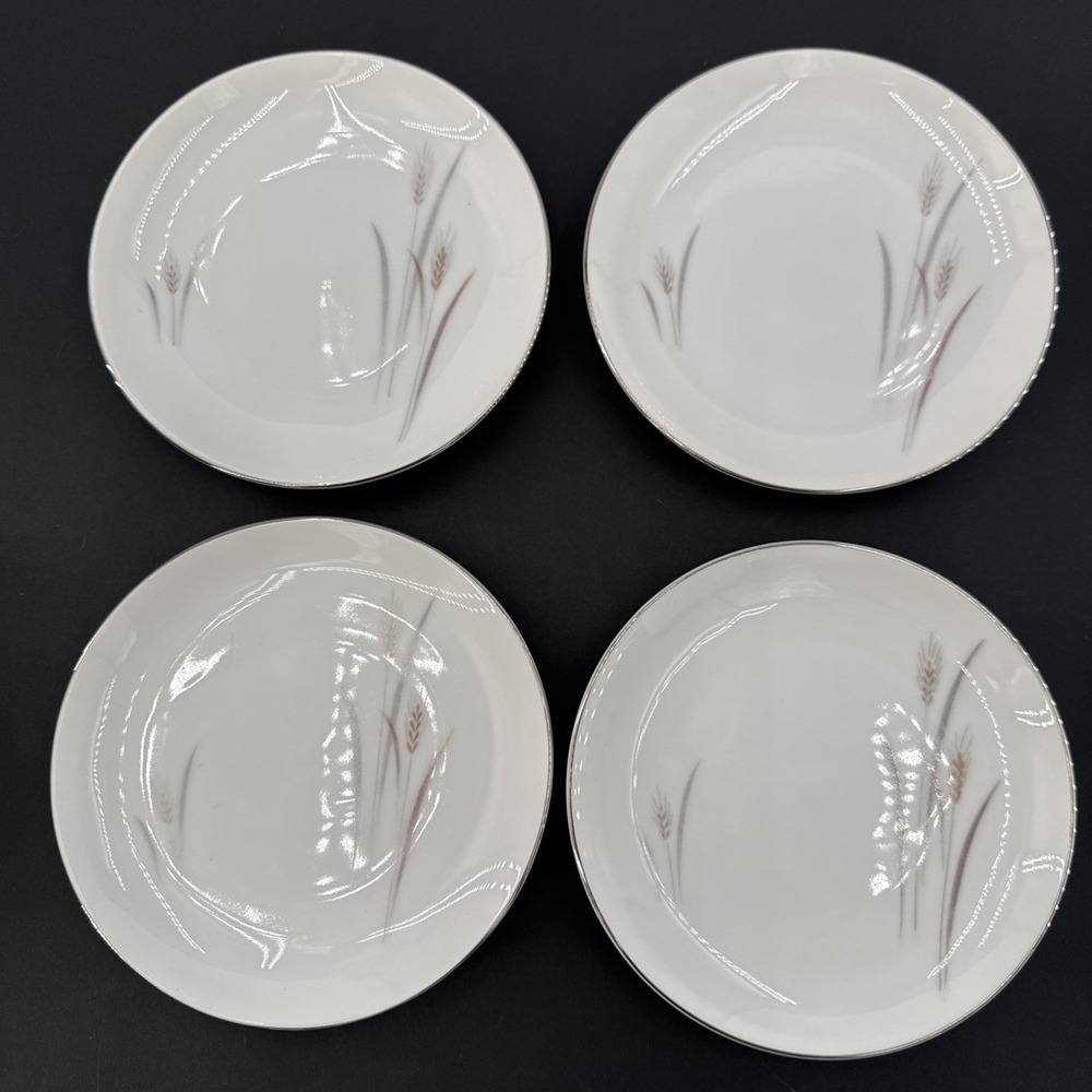 Vtg Platinum Wheat 6.25" Dessert Bread Plate Set of 4 Platinum Trim Replacements